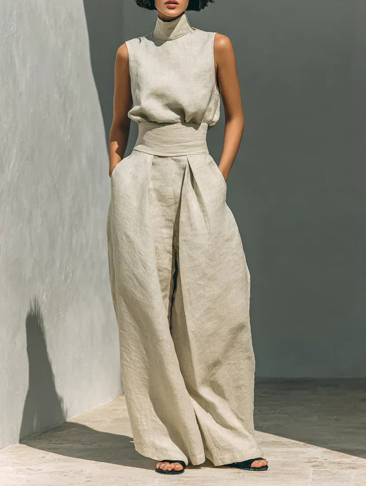 Flor™ | Conjunto minimalista de top y pantalón ancho en algodón y lino