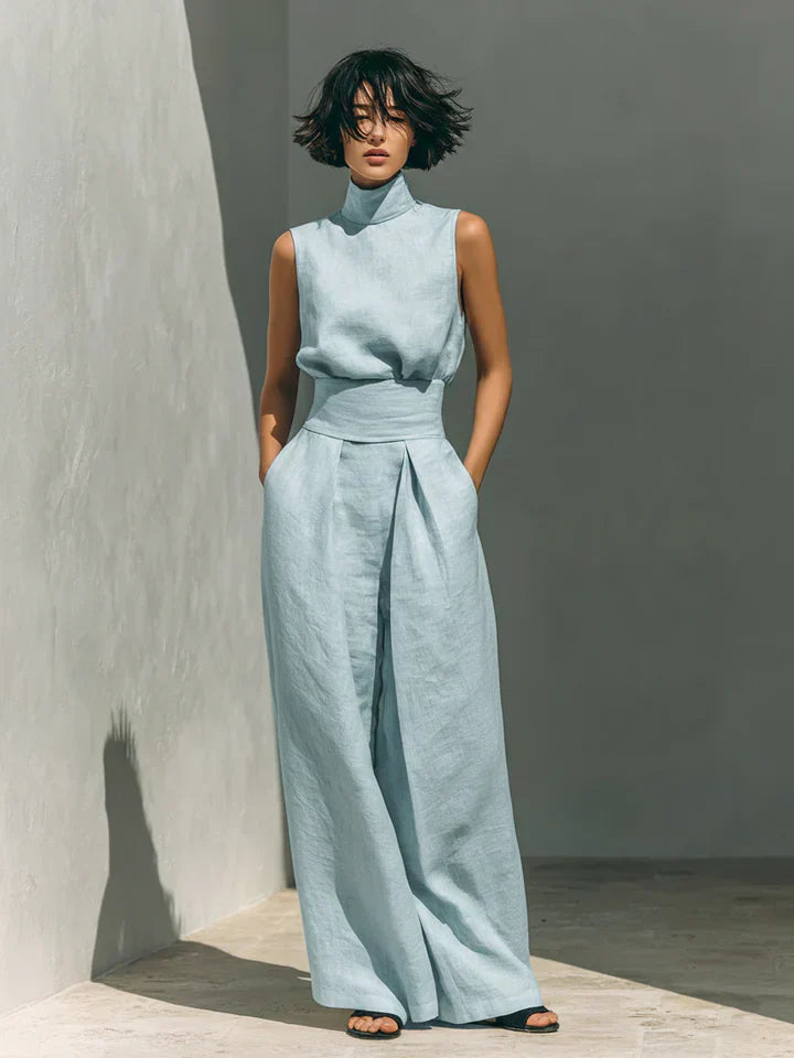 Flor™ | Conjunto minimalista de top y pantalón ancho en algodón y lino