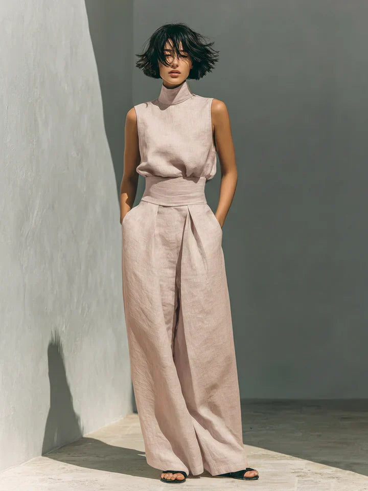 Flor™ | Conjunto minimalista de top y pantalón ancho en algodón y lino