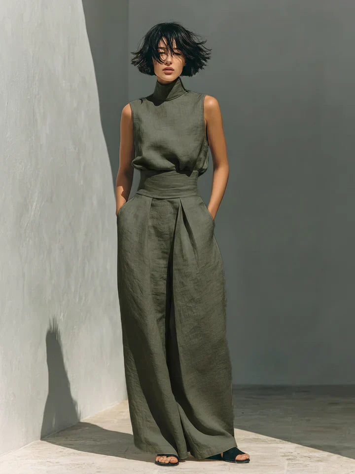 Flor™ | Conjunto minimalista de top y pantalón ancho en algodón y lino