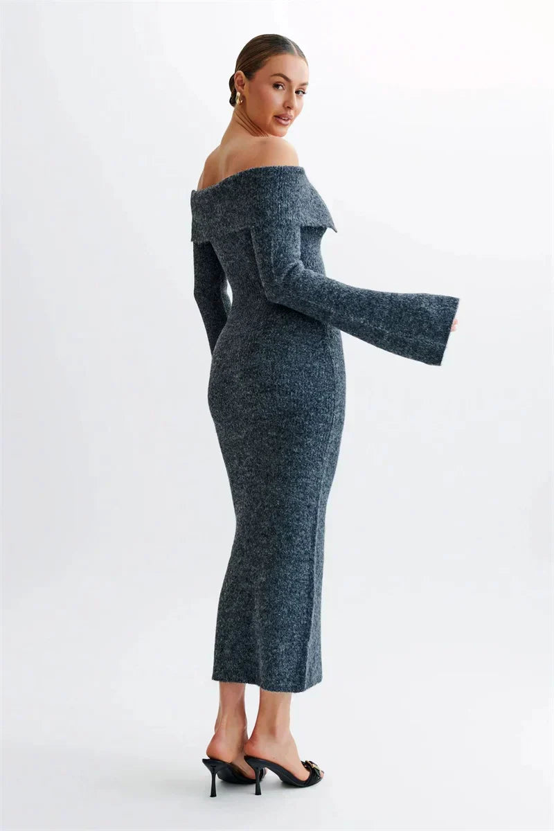 Vera™ | VESTIDO MIDI HOMBROS DESCUBIERTOS DE PUNTO ESPONJOSO