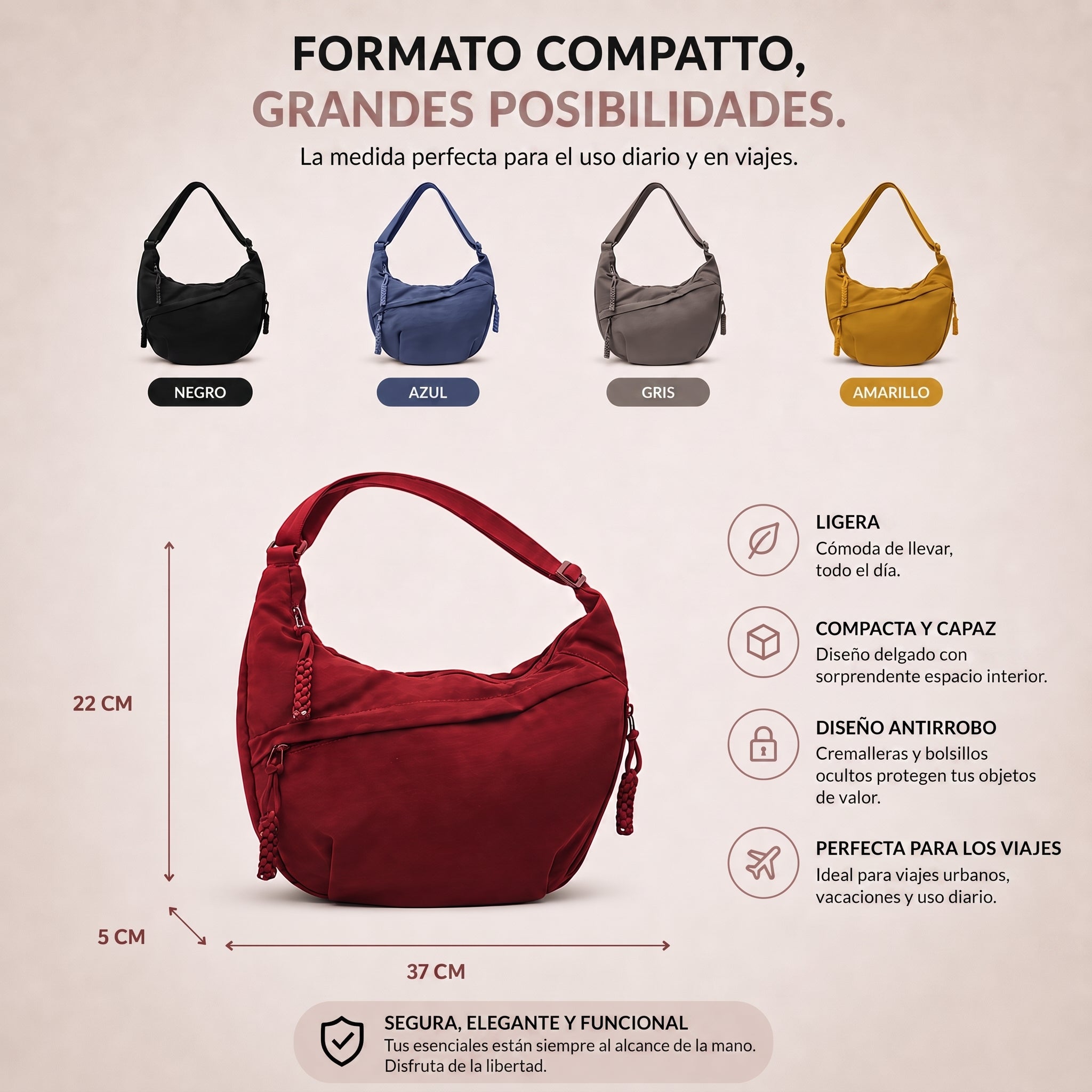 Rosa | Bolso de Hombro Burdeos